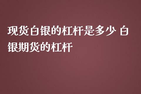 现货白银的杠杆是多少 白银期货的杠杆_https://www.iteshow.com_期货交易_第2张