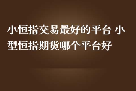 小恒指交易最好的平台 小型恒指期货哪个平台好_https://www.iteshow.com_期货公司_第2张