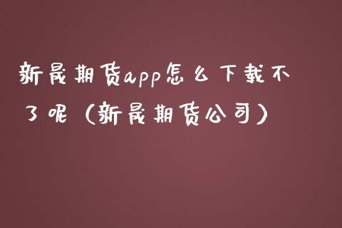 新晟期货app怎么下载不了呢（新晟期货公司）_https://www.iteshow.com_商品期权_第2张