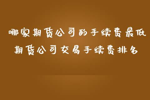 哪家期货公司的手续费最低 期货公司交易手续费排名_https://www.iteshow.com_商品期货_第2张