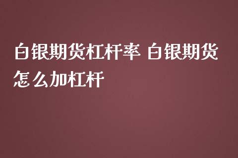 白银期货杠杆率 白银期货怎么加杠杆_https://www.iteshow.com_期货手续费_第2张