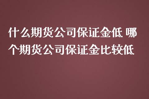 什么期货公司保证金低 哪个期货公司保证金比较低_https://www.iteshow.com_期货品种_第2张