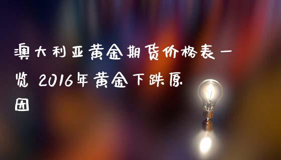 澳大利亚黄金期货价格表一览 2016年黄金下跌原因_https://www.iteshow.com_期货知识_第2张