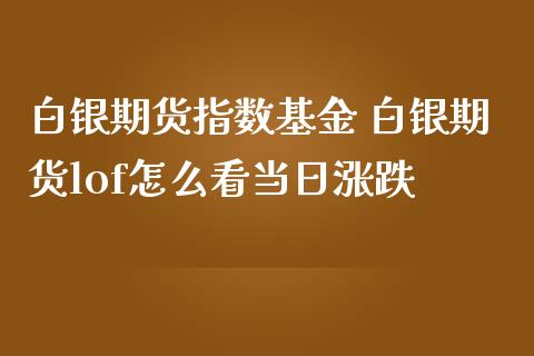 白银期货指数基金 白银期货lof怎么看当日涨跌_https://www.iteshow.com_期货品种_第2张