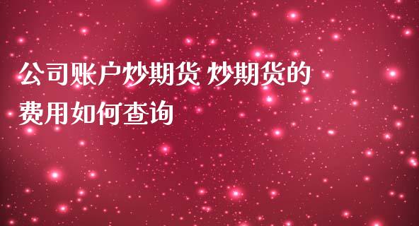 公司账户炒期货 炒期货的费用如何查询_https://www.iteshow.com_商品期权_第2张