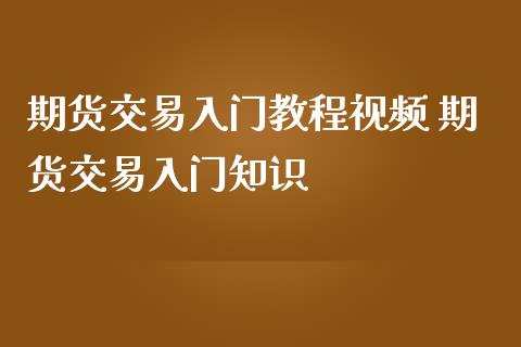 期货交易入门教程视频 期货交易入门知识_https://www.iteshow.com_商品期权_第2张