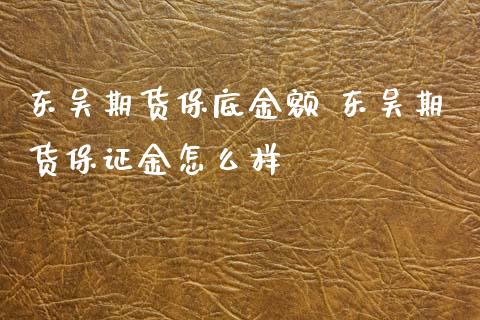 东吴期货保底金额 东吴期货保证金怎么样_https://www.iteshow.com_期货品种_第2张