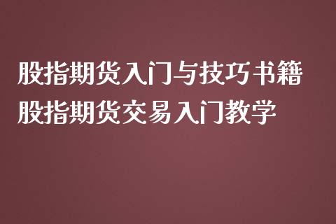 股指期货入门与技巧书籍 股指期货交易入门教学_https://www.iteshow.com_期货手续费_第2张