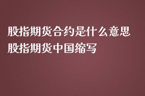 股指期货合约是什么意思 股指期货中国缩写_https://www.iteshow.com_商品期货_第2张