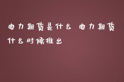 电力期货是什么 电力期货什么时候推出_https://www.iteshow.com_期货品种_第2张