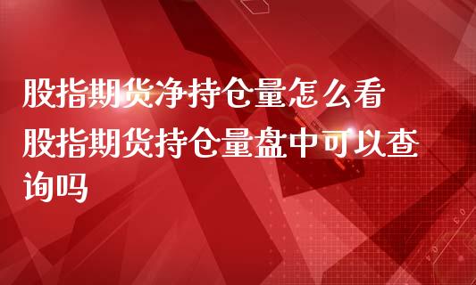 股指期货净持仓量怎么看 股指期货持仓量盘中可以查询吗_https://www.iteshow.com_原油期货_第2张