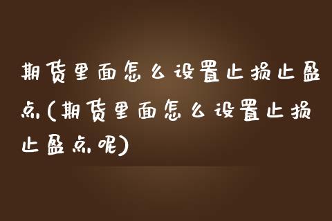 期货里面怎么设置止损止盈点(期货里面怎么设置止损止盈点呢)_https://www.iteshow.com_期货品种_第1张