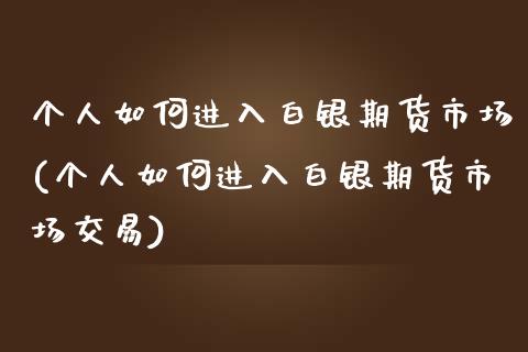 个人如何进入白银期货市场(个人如何进入白银期货市场交易)_https://www.iteshow.com_期货手续费_第1张