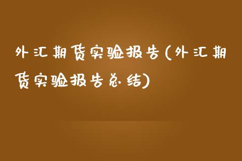 外汇期货实验报告(外汇期货实验报告总结)_https://www.iteshow.com_期货百科_第1张