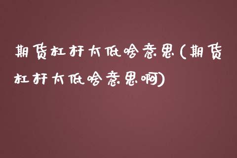 期货杠杆太低啥意思(期货杠杆太低啥意思啊)_https://www.iteshow.com_原油期货_第1张