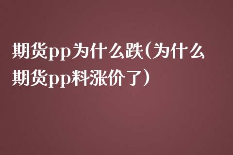 期货pp为什么跌(为什么期货pp料涨价了)_https://www.iteshow.com_期货手续费_第1张