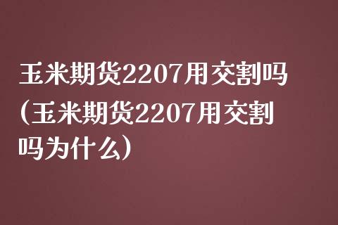 玉米期货2207用交割吗(玉米期货2207用交割吗为什么)_https://www.iteshow.com_商品期货_第1张