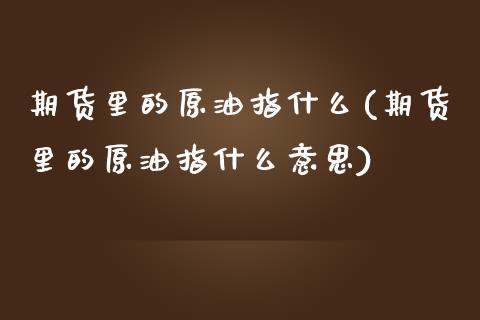 期货里的原油指什么(期货里的原油指什么意思)_https://www.iteshow.com_期货开户_第1张