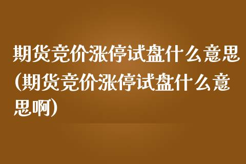 期货竞价涨停试盘什么意思(期货竞价涨停试盘什么意思啊)_https://www.iteshow.com_期货公司_第1张