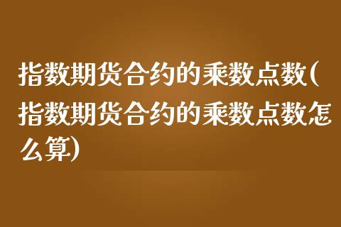 指数期货合约的乘数点数(指数期货合约的乘数点数怎么算)_https://www.iteshow.com_股指期权_第1张