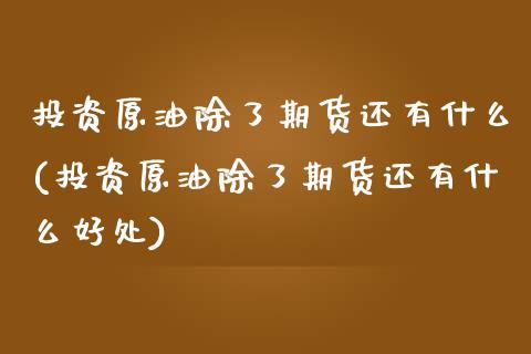 投资原油除了期货还有什么(投资原油除了期货还有什么好处)_https://www.iteshow.com_期货开户_第1张