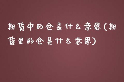 期货中的仓是什么意思(期货里的仓是什么意思)_https://www.iteshow.com_商品期货_第1张