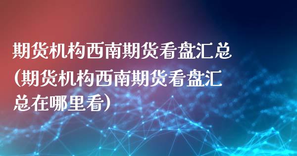 期货机构西南期货看盘汇总(期货机构西南期货看盘汇总在哪里看)_https://www.iteshow.com_期货知识_第1张