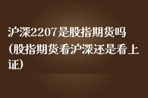 沪深2207是股指期货吗(股指期货看沪深还是看上证)_https://www.iteshow.com_期货知识_第1张