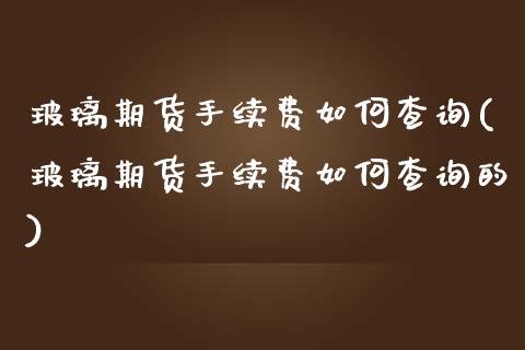 玻璃期货手续费如何查询(玻璃期货手续费如何查询的)_https://www.iteshow.com_股指期权_第1张