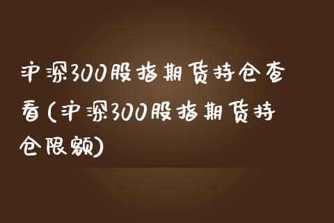 沪深300股指期货持仓查看(沪深300股指期货持仓限额)_https://www.iteshow.com_股票_第1张