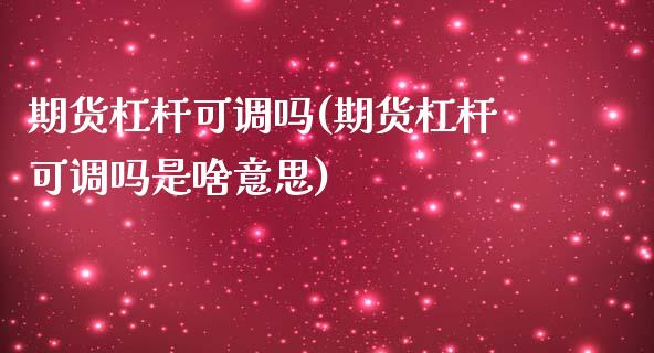 期货杠杆可调吗(期货杠杆可调吗是啥意思)_https://www.iteshow.com_期货交易_第1张