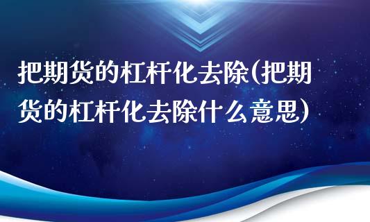 把期货的杠杆化去除(把期货的杠杆化去除什么意思)_https://www.iteshow.com_期货开户_第1张