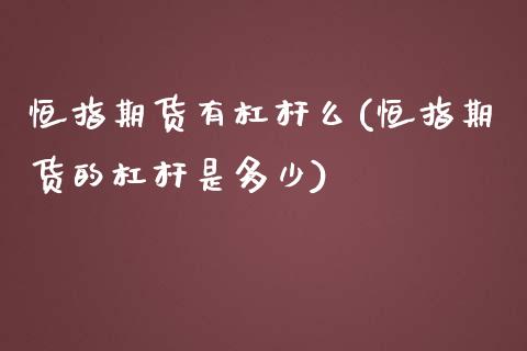 恒指期货有杠杆么(恒指期货的杠杆是多少)_https://www.iteshow.com_股指期货_第1张