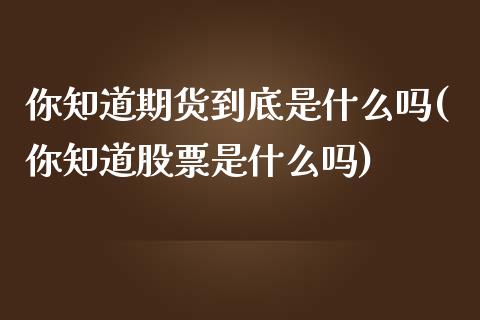 你知道期货到底是什么吗(你知道股票是什么吗)_https://www.iteshow.com_期货公司_第1张