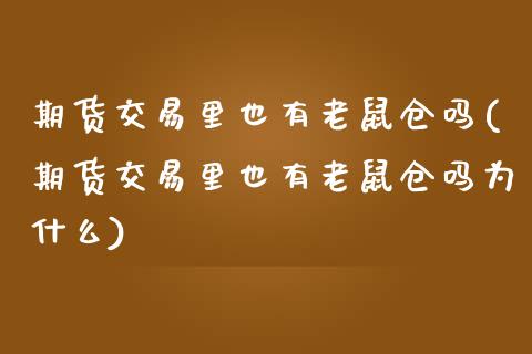 期货交易里也有老鼠仓吗(期货交易里也有老鼠仓吗为什么)_https://www.iteshow.com_期货交易_第1张