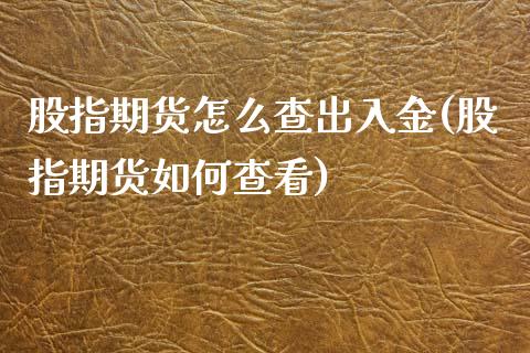 股指期货怎么查出入金(股指期货如何查看)_https://www.iteshow.com_基金_第1张