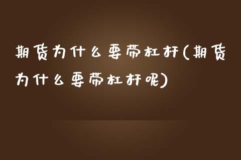 期货为什么要带杠杆(期货为什么要带杠杆呢)_https://www.iteshow.com_期货公司_第1张