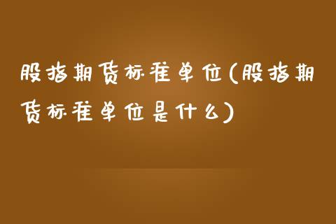 股指期货标准单位(股指期货标准单位是什么)_https://www.iteshow.com_期货公司_第1张