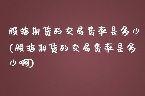 股指期货的交易费率是多少(股指期货的交易费率是多少啊)_https://www.iteshow.com_期货手续费_第1张