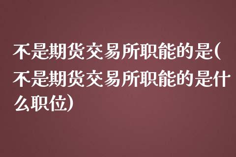 不是期货交易所职能的是(不是期货交易所职能的是什么职位)_https://www.iteshow.com_期货品种_第1张