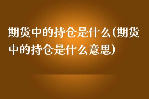 期货中的持仓是什么(期货中的持仓是什么意思)_https://www.iteshow.com_期货手续费_第1张