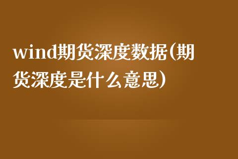 wind期货深度数据(期货深度是什么意思)_https://www.iteshow.com_股指期权_第1张