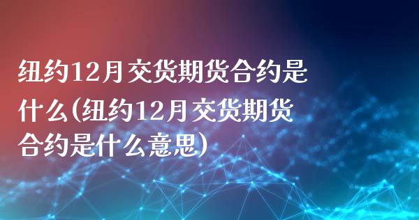 纽约12月交货期货合约是什么(纽约12月交货期货合约是什么意思)_https://www.iteshow.com_期货百科_第1张