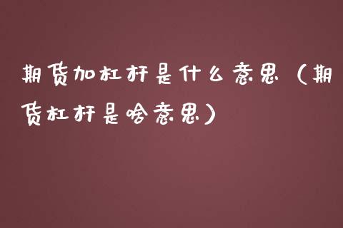 期货加杠杆是什么意思（期货杠杆是啥意思）_https://www.iteshow.com_股指期货_第1张