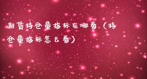 期货持仓量指标在哪看（持仓量指标怎么看）_https://www.iteshow.com_期货手续费_第1张