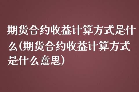 期货合约收益计算方式是什么(期货合约收益计算方式是什么意思)_https://www.iteshow.com_期货公司_第1张