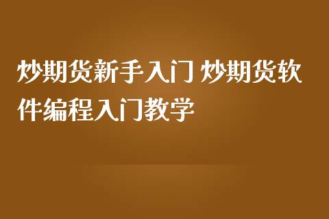 炒期货新手入门 炒期货软件编程入门教学_https://www.iteshow.com_商品期权_第1张