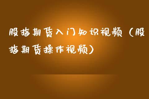 股指期货入门知识视频（股指期货操作视频）_https://www.iteshow.com_期货开户_第1张