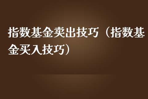 指数基金卖出技巧（指数基金买入技巧）_https://www.iteshow.com_基金_第1张