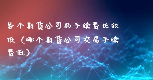 各个期货公司的手续费比较低（哪个期货公司交易手续费低）_https://www.iteshow.com_期货公司_第1张